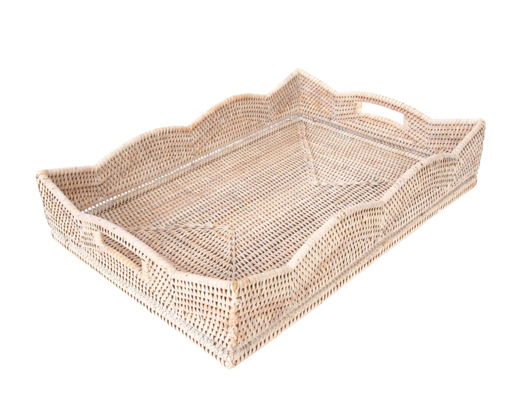 Rattan Scalloped Rectangular Tray
