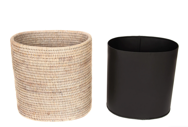 Oval Rattan Wastebasket with Metal Liner
