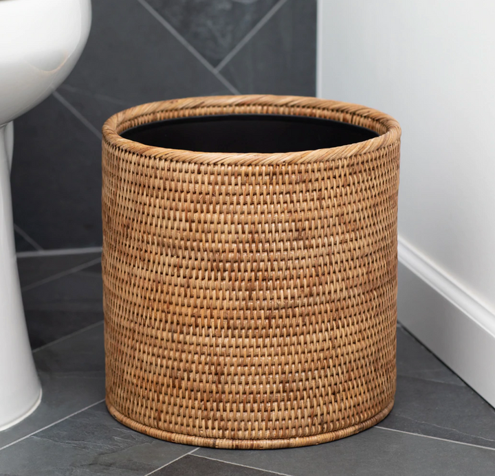Round Rattan Wastebasket with Metal Liner