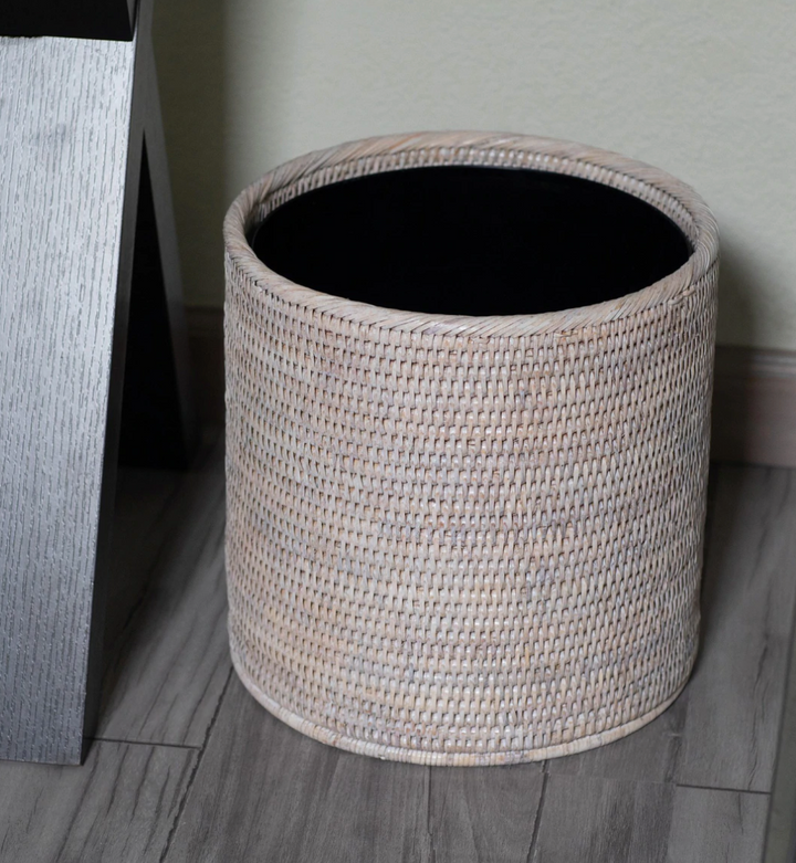 Round Rattan Wastebasket with Metal Liner