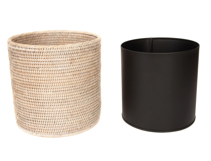 Round Rattan Wastebasket with Metal Liner