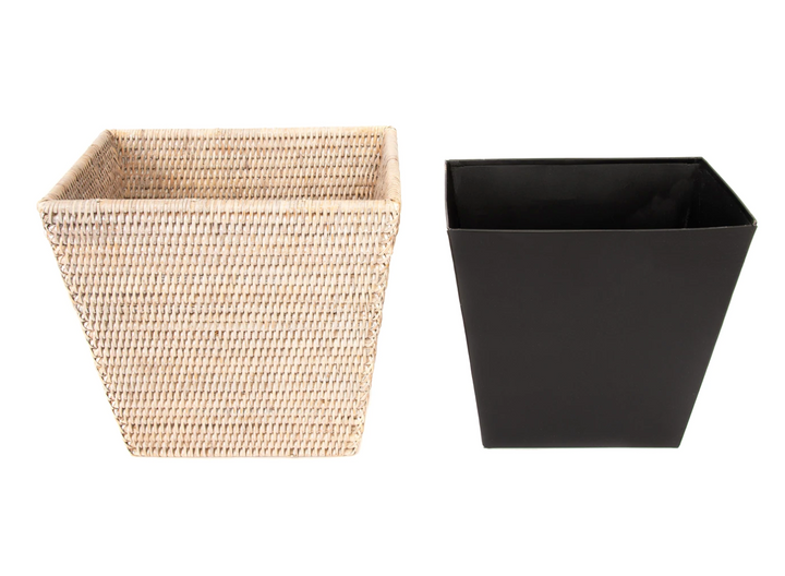 Rectangular Tapered Rattan Wastebasket with Metal Liner