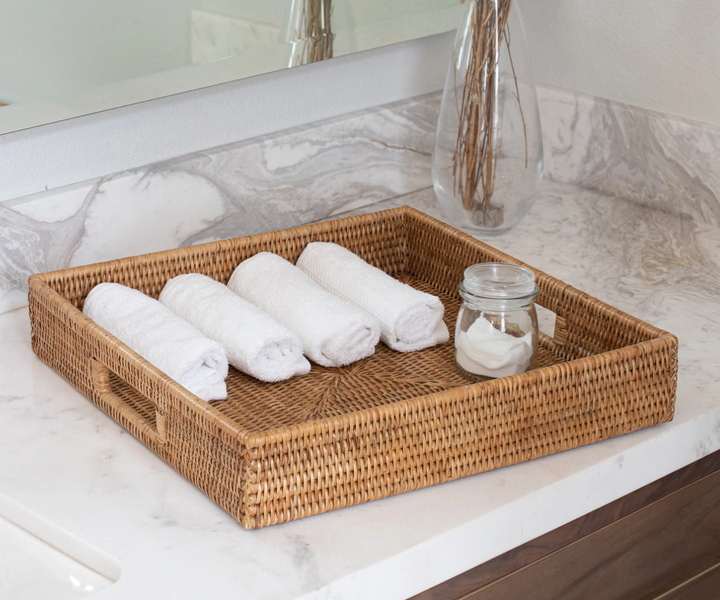 Square Rattan Tray with Cutout Handles (4 Sizes)