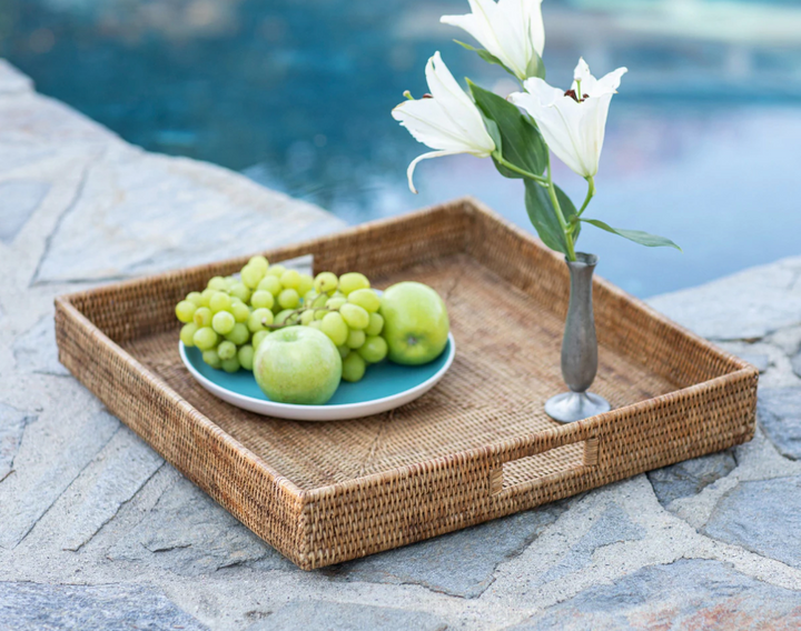 Square Rattan Tray with Cutout Handles (4 Sizes)