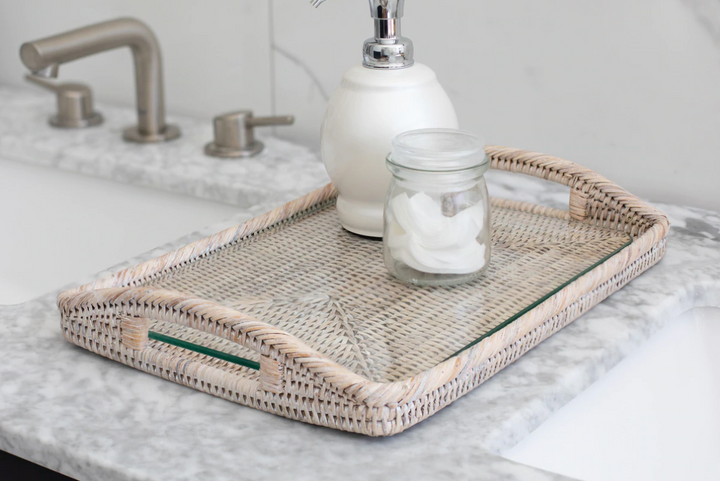 Rectangular Rattan Tray with Glass Insert (3 Sizes)