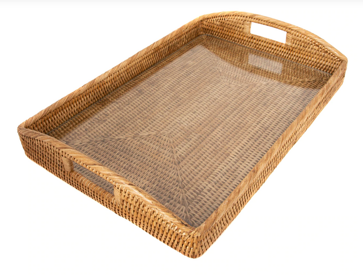 Rectangular Rattan Tray with Glass Insert (3 Sizes)