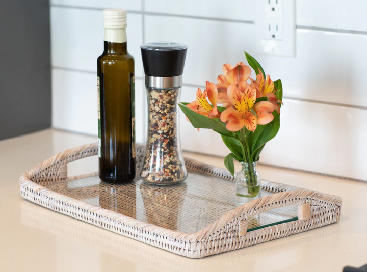 Rectangular Rattan Tray with Glass Insert (3 Sizes)