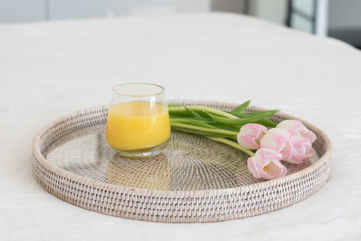 Round Rattan Tray with Glass Insert (2 Sizes)