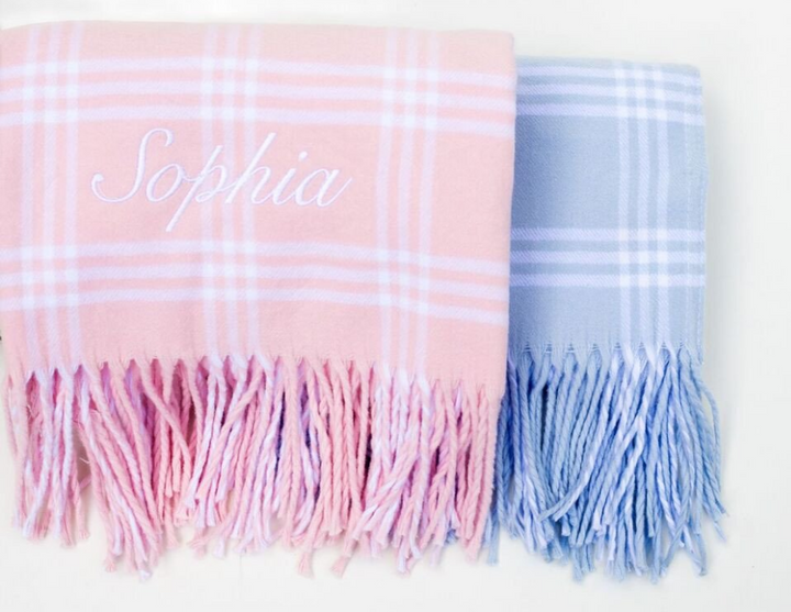 Windowpane Check Flannel Blanket with Fringe