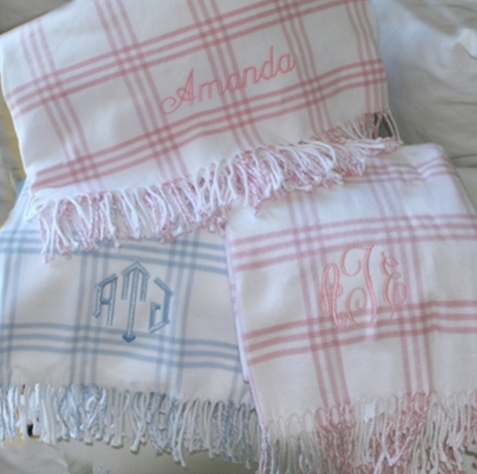 Windowpane Check Flannel Blanket with Fringe