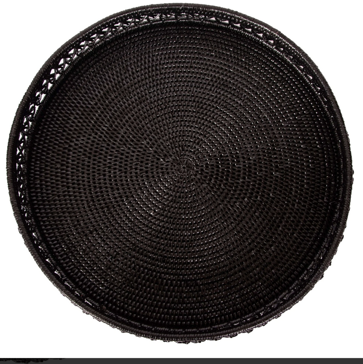 Rattan Tray Round Tray w/side detail  and glass insert