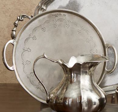 Vintage Pewter Round Tray With Handles By Arte Italica