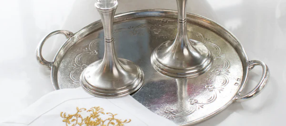 Vintage Pewter Round Tray With Handles By Arte Italica