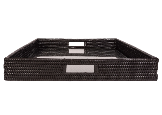 Square Rattan Tray with Cutout Handles (Glass Inserts)