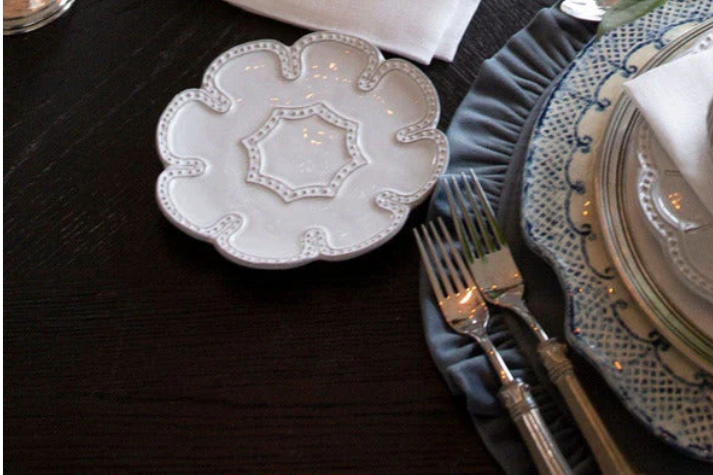 Bella Bianca Beaded Lace Bread / Canapé Plate by Arte Italica