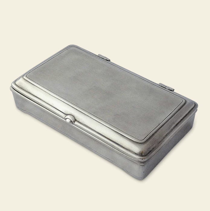 Rectangle Lidded Box with Leather by Match Pewter