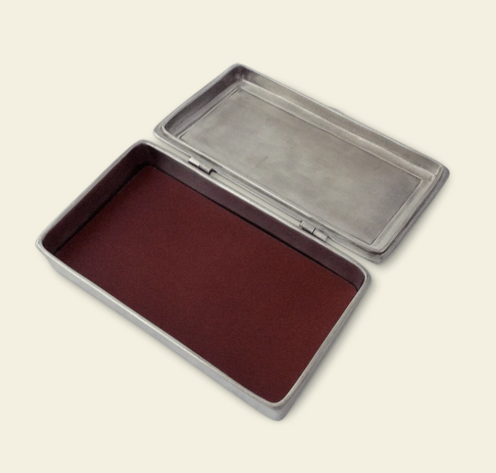 Rectangle Lidded Box with Leather by Match Pewter