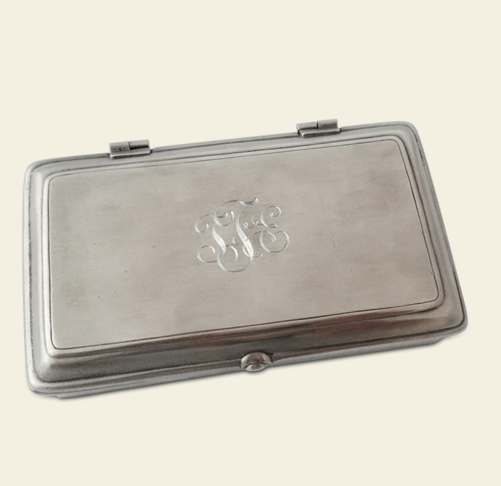 Rectangle Lidded Box with Leather by Match Pewter