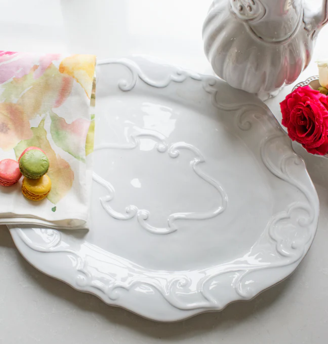Bella Bianca Ribbon Oval Platter by Arte Italica