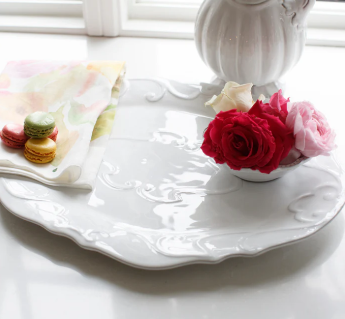 Bella Bianca Ribbon Oval Platter by Arte Italica