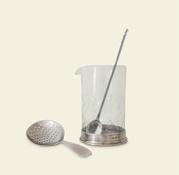 MATCH PEWTER Mixing Glass, Strainer and Cocktail Stirrer