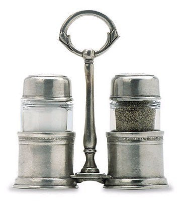 Salt and Pepper Shakers With Caddy (Match Pewter)