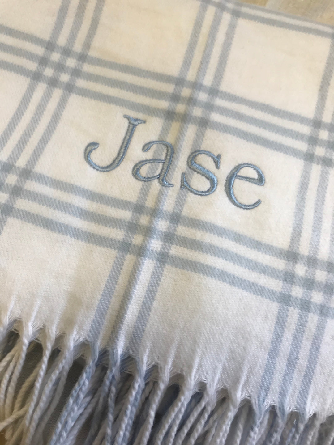 Windowpane Check Flannel Blanket with Fringe