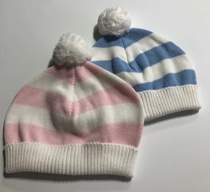 Striped Cotton Baby Hat with PomPom