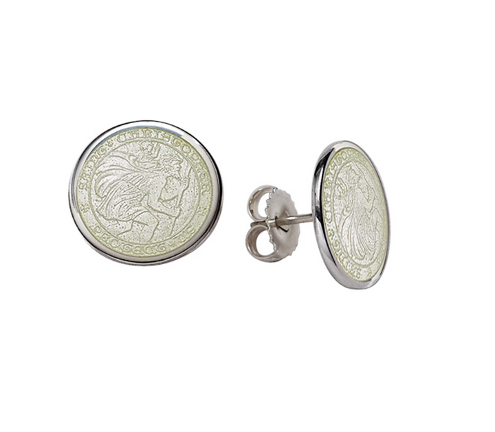 Enameled St. Christopher Stud Earrings