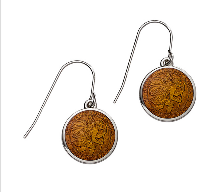 Enameled St. Christopher Drop Earrings