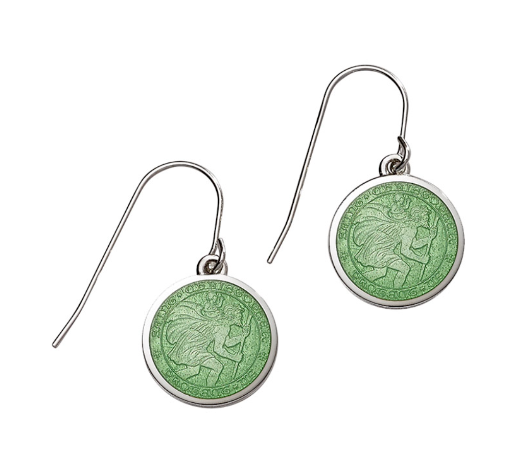 Enameled St. Christopher Drop Earrings