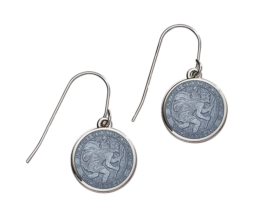 Enameled St. Christopher Drop Earrings