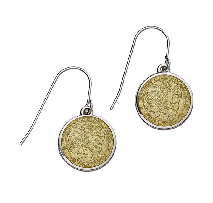 Enameled St. Christopher Drop Earrings