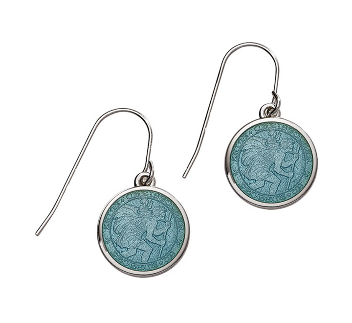 Enameled St. Christopher Drop Earrings