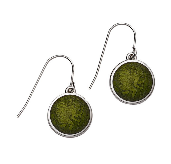 Enameled St. Christopher Drop Earrings