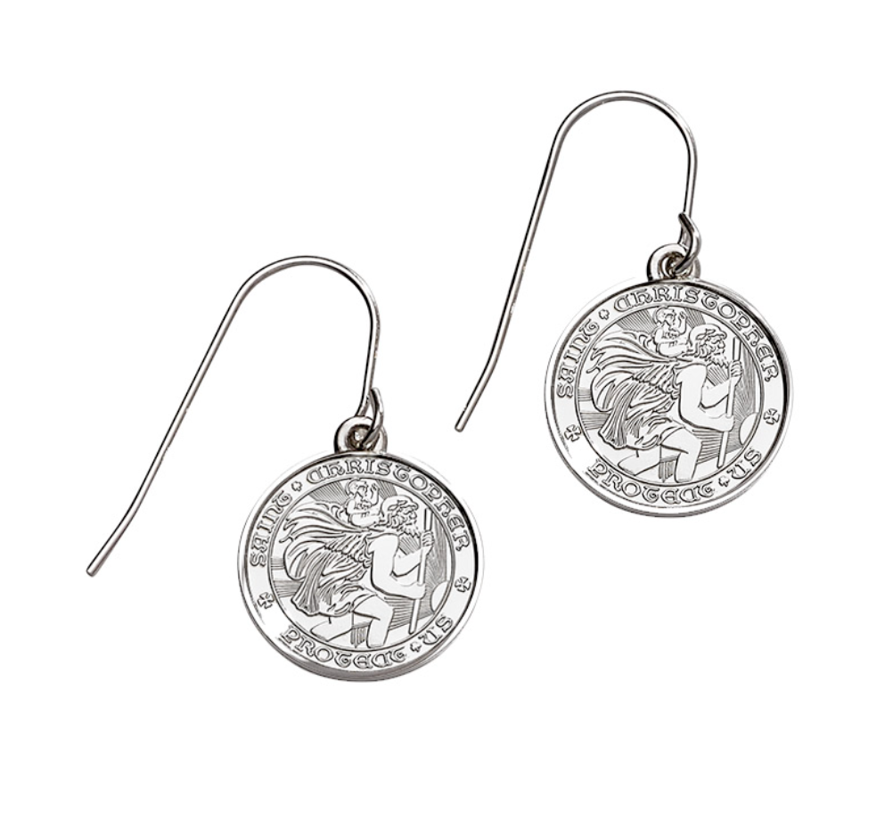 Enameled St. Christopher Drop Earrings