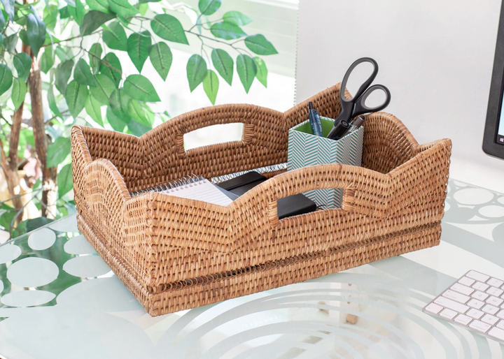 Scalloped Rattan Rectangular Basket