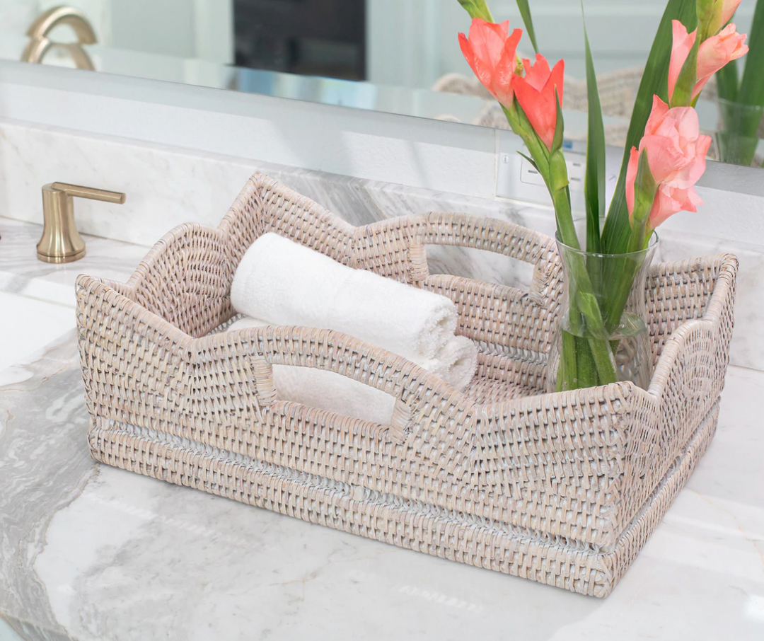 Scalloped Rattan Rectangular Basket