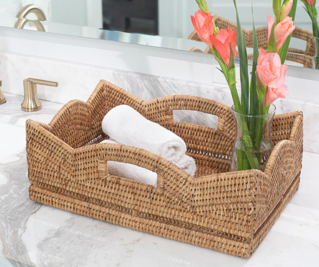 Scalloped Rattan Rectangular Basket