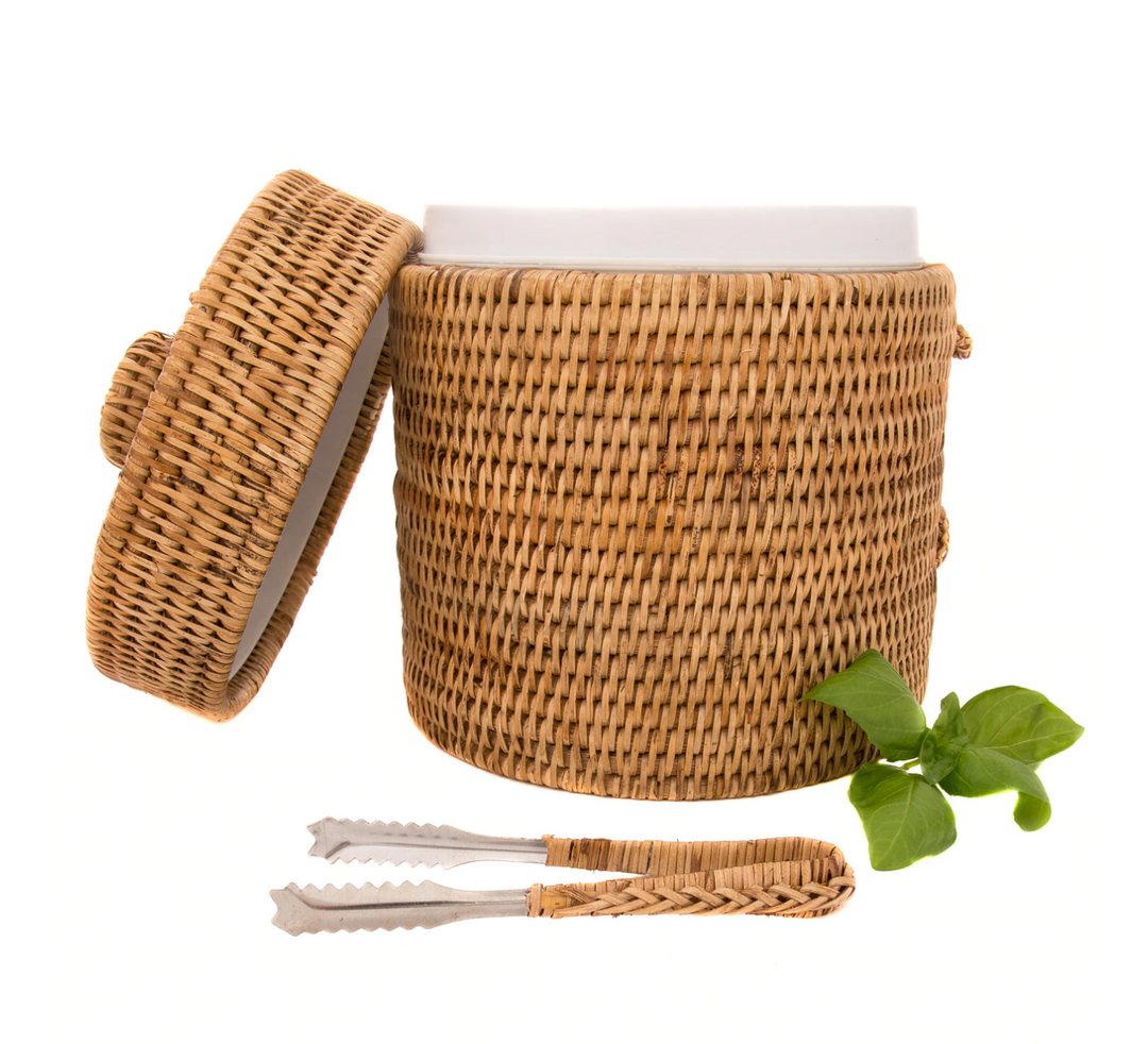 Rattan Ice Bucket with Tongs