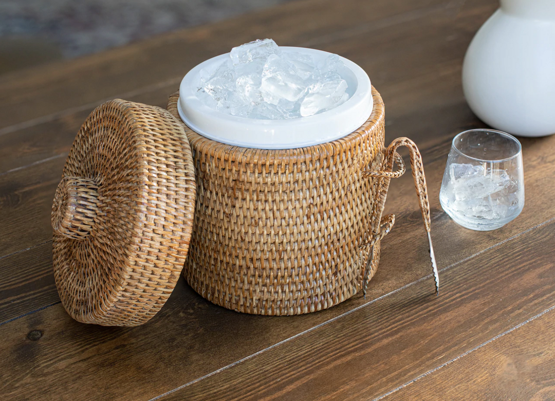 Rattan Ice Bucket with Tongs