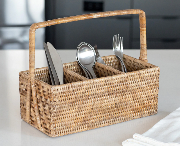 Three-Section Rattan Cutlery Holder/ Caddy