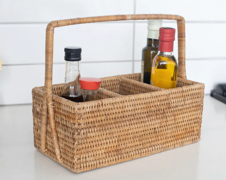 Three-Section Rattan Cutlery Holder/ Caddy