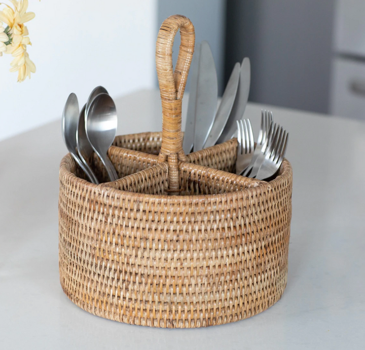 Four-Section Rattan Cutlery Holder/ Caddy