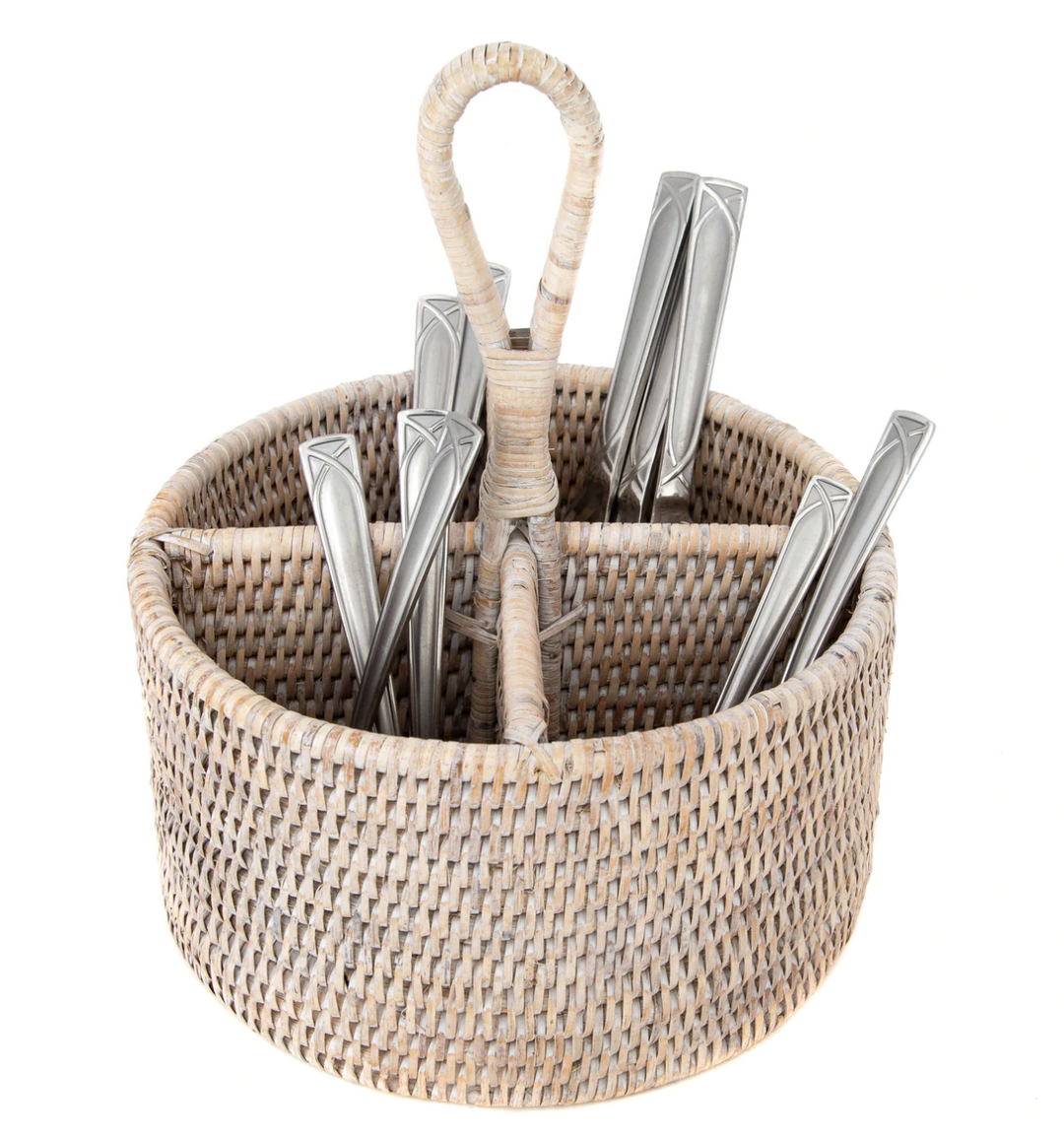 Four-Section Rattan Cutlery Holder/ Caddy