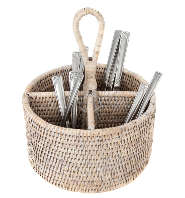 Four-Section Rattan Cutlery Holder/ Caddy