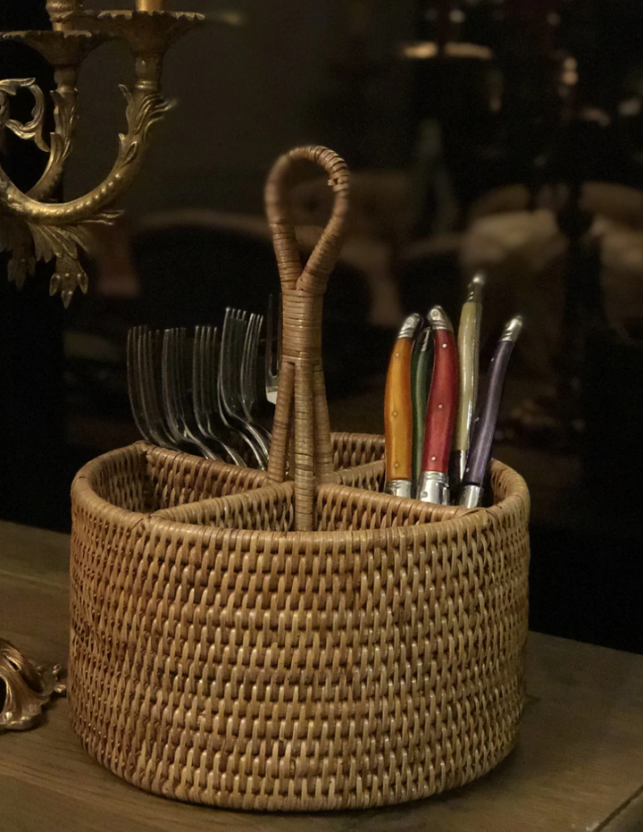 Four-Section Rattan Cutlery Holder/ Caddy