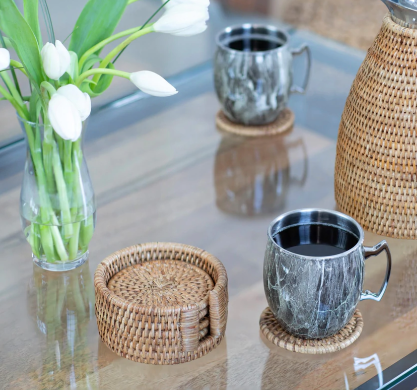 Round Rattan Coasters, 6 pieces