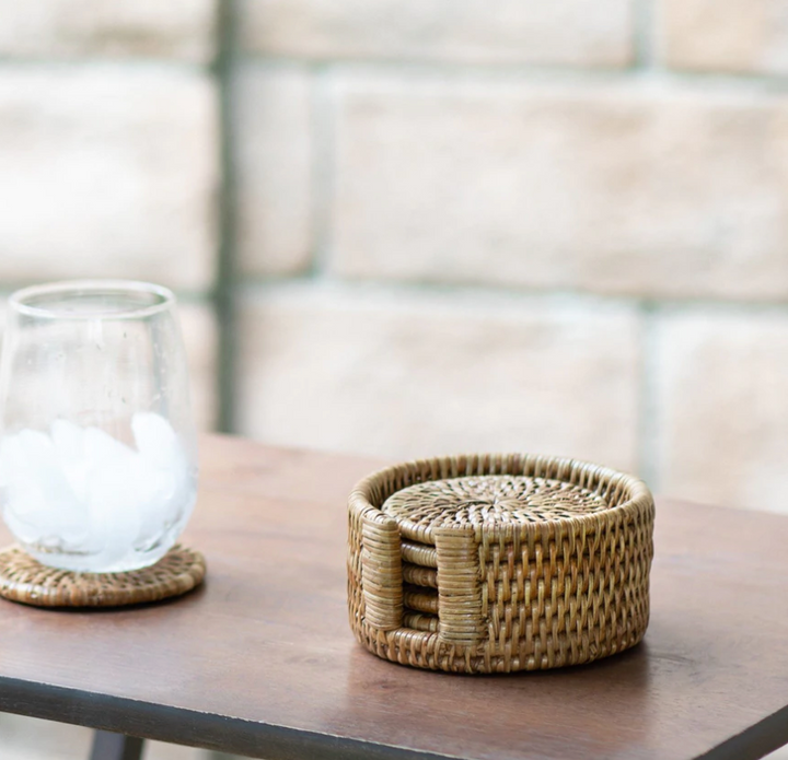 Round Rattan Coasters, 6 pieces