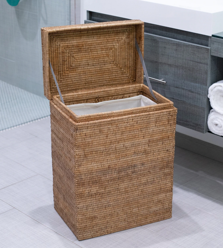 Rectangular Rattan Laundry Hamper with Hinged Lid